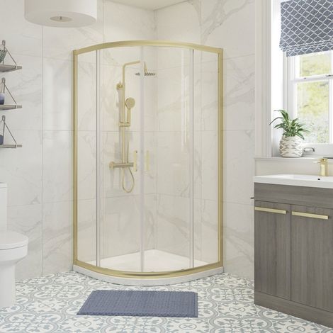 Signature Verve Brushed Brass 2-Door Quadrant Shower Enclosure 800mm x 800mm - 6mm Glass (1/2)