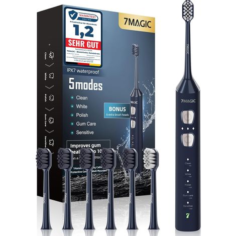 Brosse à dents électrique sonique, 180 jours d'autonomie, Bleu Technologie sonique, fonctionnement silencieux, 3 intensités, 5 modes de brossage, 40000 VPM, IPX7, minuteur, recharge USB-C (1/5)