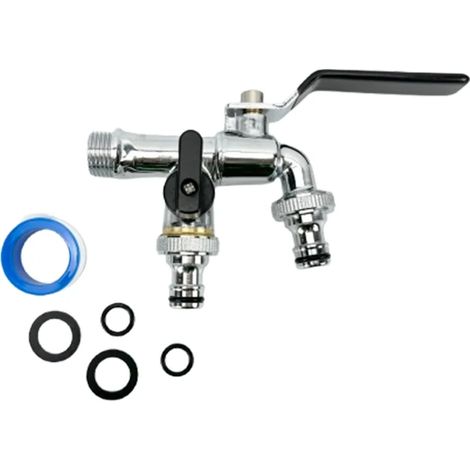 Robinet d'extérieur double bec en laiton, finition noire, pour tuyau d'arrosage et arroseur, résistant aux intempéries (1/5)