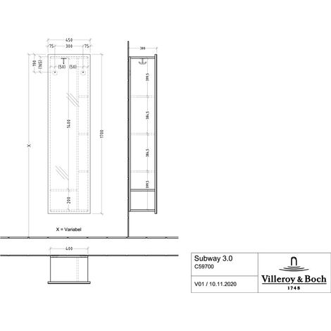 Villeroy & Boch C59700AB Étagère-miroir Subway 3.0 C59700