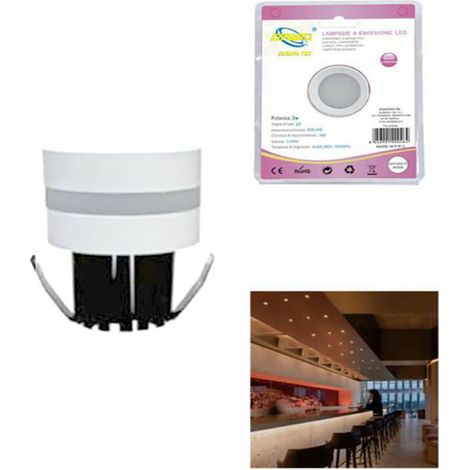 MINI SPOT LED 3W ROND PLAFONNIER ENCASTRÉ RESSORT 4CM LED BLANC CHAUD 3000K (1/2)