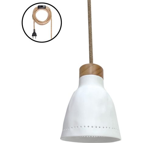 Suspension baladeuse en porcelaine blanche 12cm – Cordon jute 3m – Interrupteur à distance – Ambiance tamisée et naturelle – Opjet