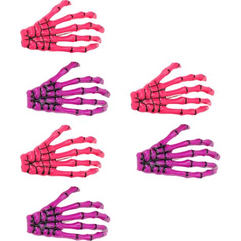 Lot de 6 pinces à cheveux main squelette rock gothique rouge et violet, griffes crâne, accessoire coiffure horreur pour Halloween (1/5)