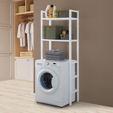 Scaffale sopra lavatrice in plastica bianco con 2 ripiani in kit di montaggio Buzz