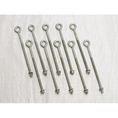 x10 M6 X 150MM Zinc Plated Folded Straining Eyebolts Nut & Washer - Wire Support Fencing Straining