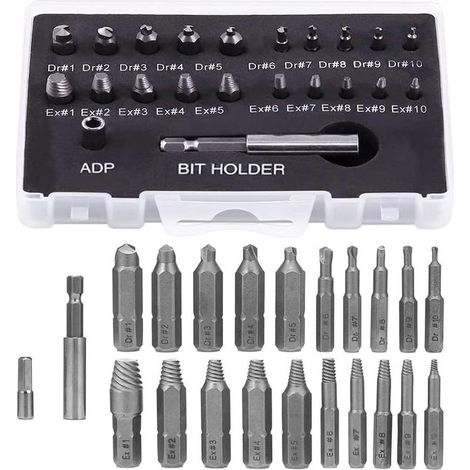 22pcs Endommagé Vis Extracteurs de Vis Cassé Extracteur avec Porte-embout Magnétique et Adaptateur de Douille pour Vis Cassée (1/5)