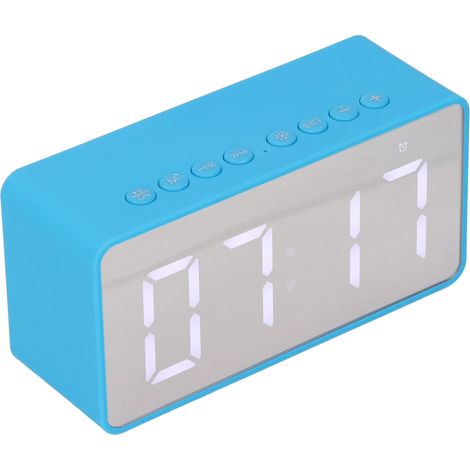 Réveil intelligent 2-en-1 LED miroir bleu HD, horloge numérique avec haut-parleur Bluetooth, radio FM sans fil, fonction miroir, écran clair, pour chambre, bureau. (1/5)