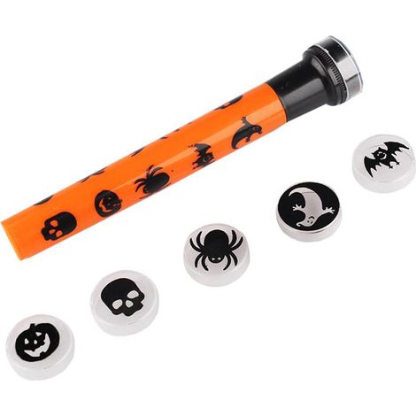 Mini projecteur d'Halloween, lampe torche, citrouille, crâne, motif fantôme, accessoire de farce effrayante pour maison hantée, orange (1/5)
