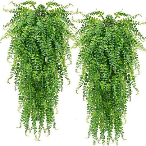 Deux fougères artificielles suspendues, plantes grimpantes, lierre simulé, fougère de Boston, plantes suspendues d'extérieur, plantes résistantes aux UV. (1/5)