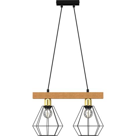 Suspension Vastra Luminex bois/métal noir doré 2xE27