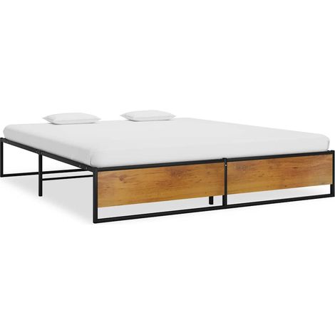 Cadre de lit 200 x 200 cm avec sommier à lattes, métal noir, sans matelas, 26kg - PANGIVO (1/5)