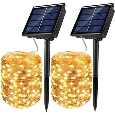 [Juego de 2] Guirnalda de luces solares para exteriores de 22 m con 200 LED, resistente al agua y 8 modos de iluminación (1/4)