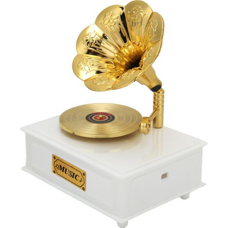 Boîte à musique vintage en forme de phonographe, modèle d'instrument de musique, ornement décoratif et cadeau de Noël (1/5)