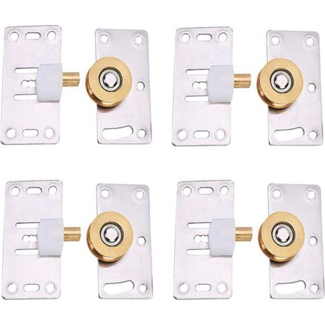 Roulettes pour portes coulissantes – Acier inoxydable et laiton – Plaque 7.5x3.8cm – Montage facile avec boutons en cuivre – Glissement fluide (1/5)