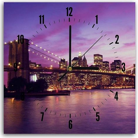 Horloge Murale Panoramique Ville Lumineuse Design Urbain - 30 x 30 cm