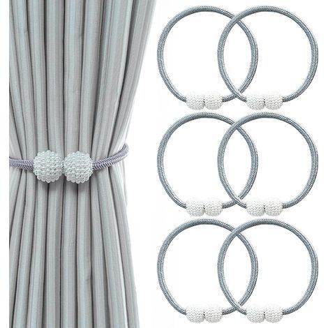 Paquet de 6 Embrasses de Rideau Magnétiques, Boucle de Cordon de Clip de Rideau, Attaches de Rideau pour Fenêtre de Bureau à Domicile, Support de Corde de Tissage Décoratif, Gris (1/5)