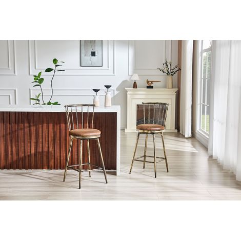 Tabouret de bar moderne en métal style Windsor avec assise rembourrée — idéal pour îlots de cuisine, bars et restaurants, hauteur standard 105 cm, design industriel, vintage et minimaliste (1/5)