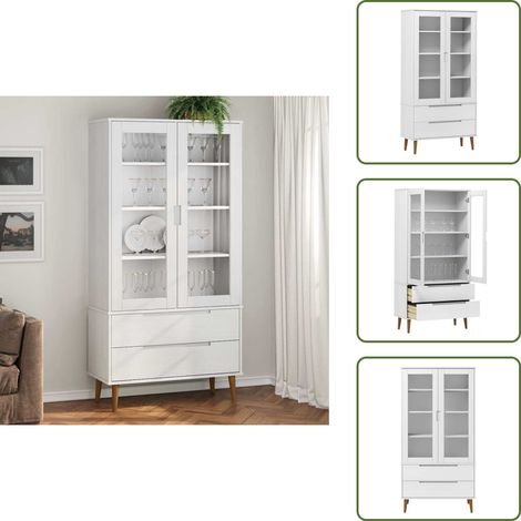 Armoire à vitrine MOLDE Blanc 90x35x175 cm Bois de pin massif - Bibliothèque - Meuble Tv - Armoire Ouverte - Rangement Intérieur - Mobilier Scandinave