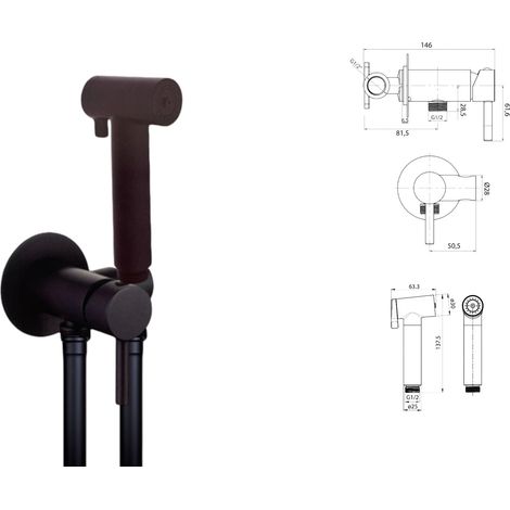 Ensemble de douche hydro en laiton noir mat avec raccord d'eau et mitigeur (1/4)