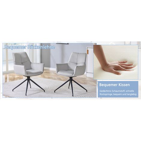 [2er Set] Europäischer 360° drehbarer Polsterstuhl: Hellgrauer Stoff + Schwarz lackierte Metallbeine, atmungsaktiv und bequem, passt zu modernem Wohnstil in Esszimmer oder Wohnzimmer. (1/5)