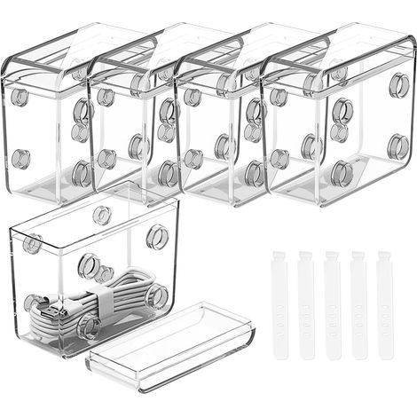 Cable Management, Rangement Cable, 5 Pcs Boite Rangement Cable, Organisateur de Cable Livré avec 5 Attache Cable, Range Cable Bureau, Protege Cable à Transporter (1/5)