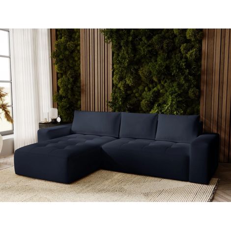 Canapé D'angle Convertible Méridienne Gauche Portland Tissu Velours Anthracite (1/5)