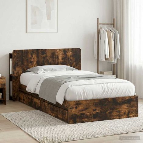 vidaXL Bed Frame with Storage Smoked Oak 90 x 200 cm Engineered Wood (1/5)