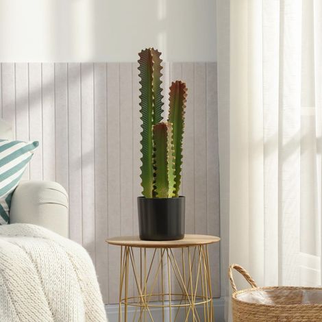 Cactus Artificial 66 cm Planta Artificial Decorativa con Maceta y 3 Hojas para Decoración del Interior Verde (1/5)