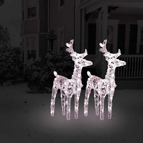 LED-Rentiere 2 Stk. Weihnachtsdekoration für Innen und Außen Warmweiß 80 LEDs Acryl FUCIA80492 BonneVie (1/5)