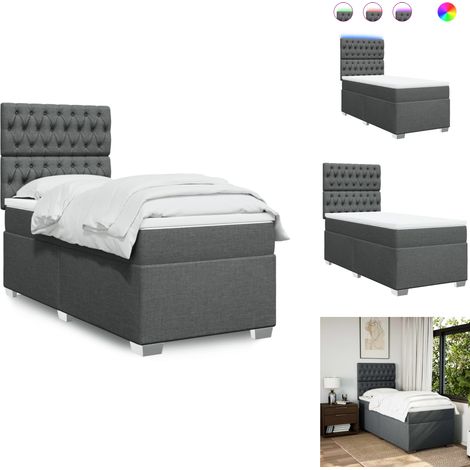 Sommier à lattes de lit et matelas Gris foncé 90x190 cm Tissu - Lit Plateforme - Lit Double - Lit Design - Lit Moderne - Matelas À Ressorts Ensachés (1/5)