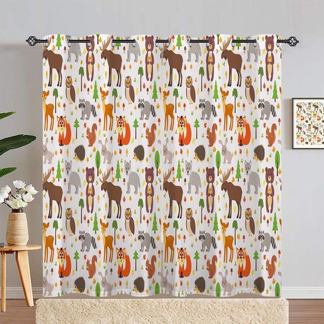 Rideau Occultant Safari Forêt Animaux Cerf Ours Lapin Rideau Thermique Isolant Tenture Opaque à Oeillets Draperies Intérieurs pour Maison Chambre Salon 2 Panneaux L 140 x H 280 cm - 140L X 280H cm (2 (1/5)