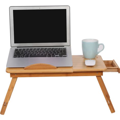 Bureau extensible en bambou pour ordinateur portable avec double motif floral et tiroirs, 503020cm, disponible en vente exclusive dans nos entrepôts à l'étranger. (1/4)