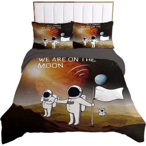 Ensemble de literie Astronaute Espace, Microfibre de qualité supérieure, Multicolore 264X228 (ensemble de trois) (1/5)