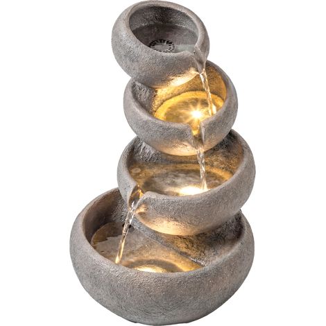 Fontaine d'extérieur en résine, fontaine de jardin à 4 niveaux avec éclairage LED et pompe, aspect pierre, 35 x 32 x 50 cm (1/5)
