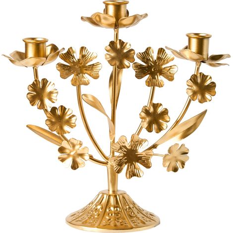 Portacandele per 3 candele Decorazione minimalista Candelabro a fiori Oro Ramada