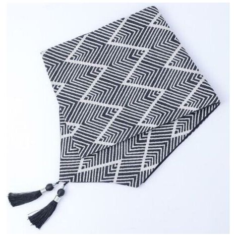 Mobilier d'intérieur Décoration Objets décoratifs Drapeau de table motif géométrique jacquard coton et lin noir et blanc (32x220cm, grande vague) (1/5)