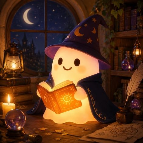 Lampe LED Fantôme Lecteur de Livre, Veilleuse 3D Originale pour Chambre, Bureau, Déco Halloween et Cadeau Bibliophile (1/5)