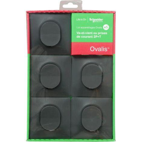 Schneider Electric – Lot de 5 interrupteurs va-et-vient brochables – Plaques de finition fournies – Installation rapide et sécurisée – Norme CE