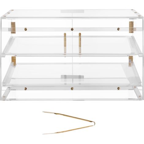 Mophorn Vetrina per pasticceria in acrilico con porta posteriore magnetica, ideale per esporre dolci, torte, biscotti e pane. Dispone di 2 ripiani e misura 526 x 400 x 305 mm, per bar e panetterie. (1/5)