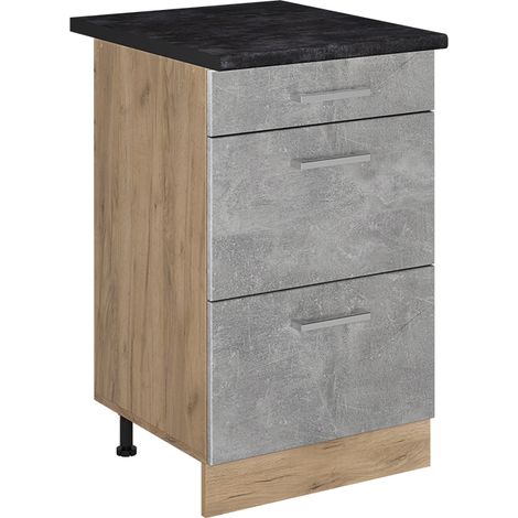 Mobiletto base per cucina R-Line, Calcestruzzo/Rovere dorato, 50 cm piano di lavoro Antracite, Vicco (1/5)