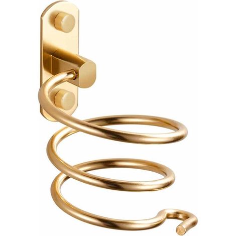 Support pour sèche-cheveux mural spiralé, avec rangement pour le cordon, support en aluminium perforé, accessoire de salle de bain, doré.