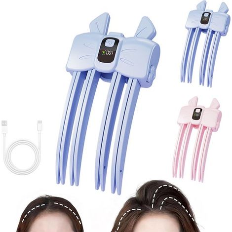 Pince à volume chauffante sans fil – Pince pour volume des racines avec écran LCD et 2 niveaux de chaleur – Outil de coiffage pour cheveux plats et fins – Cadeau pour femmes – Bleu (1/5)