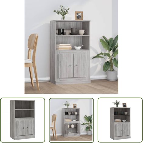 The Living Store Buffet haut sonoma gris 60x35,5x103,5 cm bois d'ingénierie - Buffet Design - Meuble Rangement - Armoire Moderne - Commode Salon - Mobilier Gris (1/5)