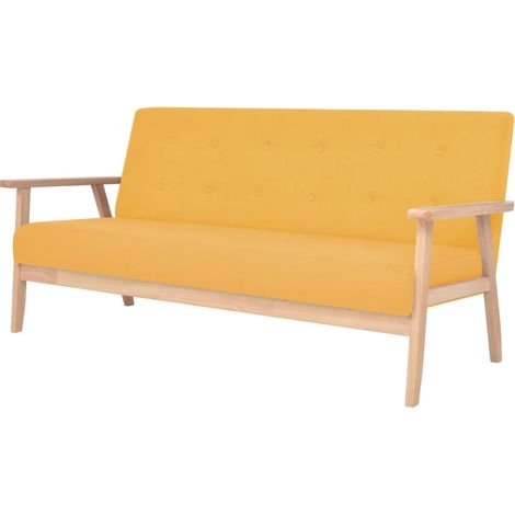 Canapé à 3 places Canapé relax - Canapé de salon Tissu Jaune BV382785 - BonneVie (1/5)