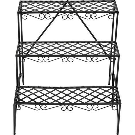 Scaffale porta piante in ferro angolare a 3 livelli in metallo nero 2208032