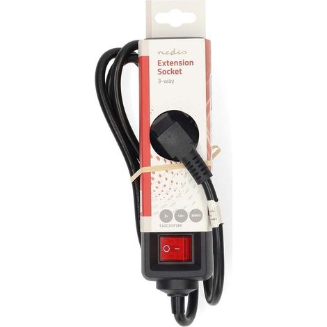 Nedis Steckdosenleiste / Schutzkontakt / Typ F (CEE 7/7) / 3-Wege / 1.50 m / 3680 W / 16 A / Ein-/Ausschalter / Schwarz