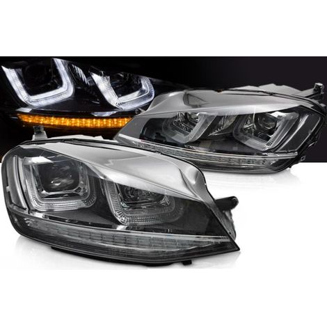 Paire de feux phares VW Golf 7 13-17 U-Type DRL led Dyn Noir chrome-41035939 (1/4)
