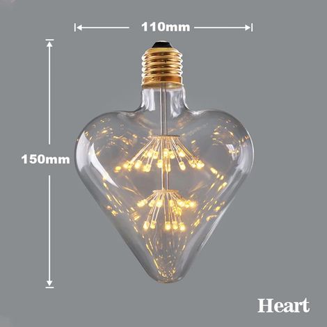 Lampes de croissance pour plantes (Cœur 3W 2200K, E27 220V) Lampe LED Edison Vintage Ciel Étoilé en forme de cœur, ampoules LED rétro effet feu d'artifice, non dimmables, décoration de Noël pour la ma (1/5)