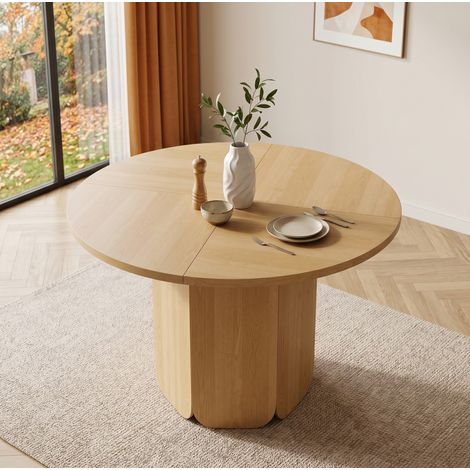 Table manger ronde 120 cm pour 4-6 pers. MDF chêne HAVRYA (1/5)