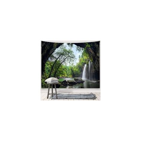 Tenture Paysage Nature, Tapisserie 3D Foret Trou Cascade Tapisserie Panoramique Montagne Arbre Tenture Murale Nature Lac Vert Microfibres 150X130Cm